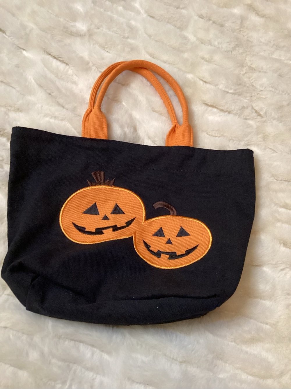 Black & Orange Halloween Pumpkin Embroidered Tote Bag